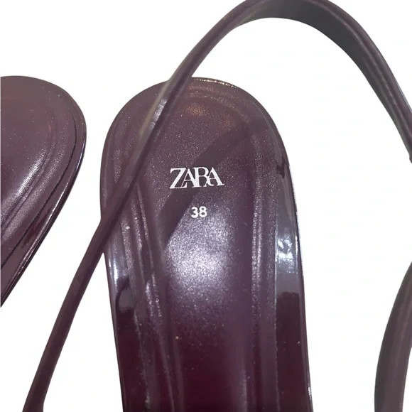 Zara burgundy patent faux leather Pointed Slingback kitten Heels size EU38 - Picture 8 of 8